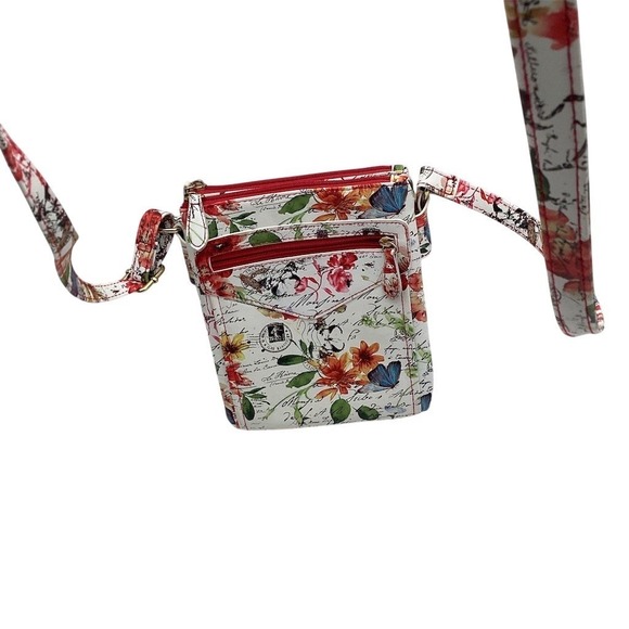 MultiSac Crossbody Bag Womens Small White Floral Butterfly Print Red - Picture 9 of 10